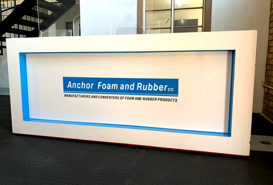 Anchor Foam & Rubber reception signage